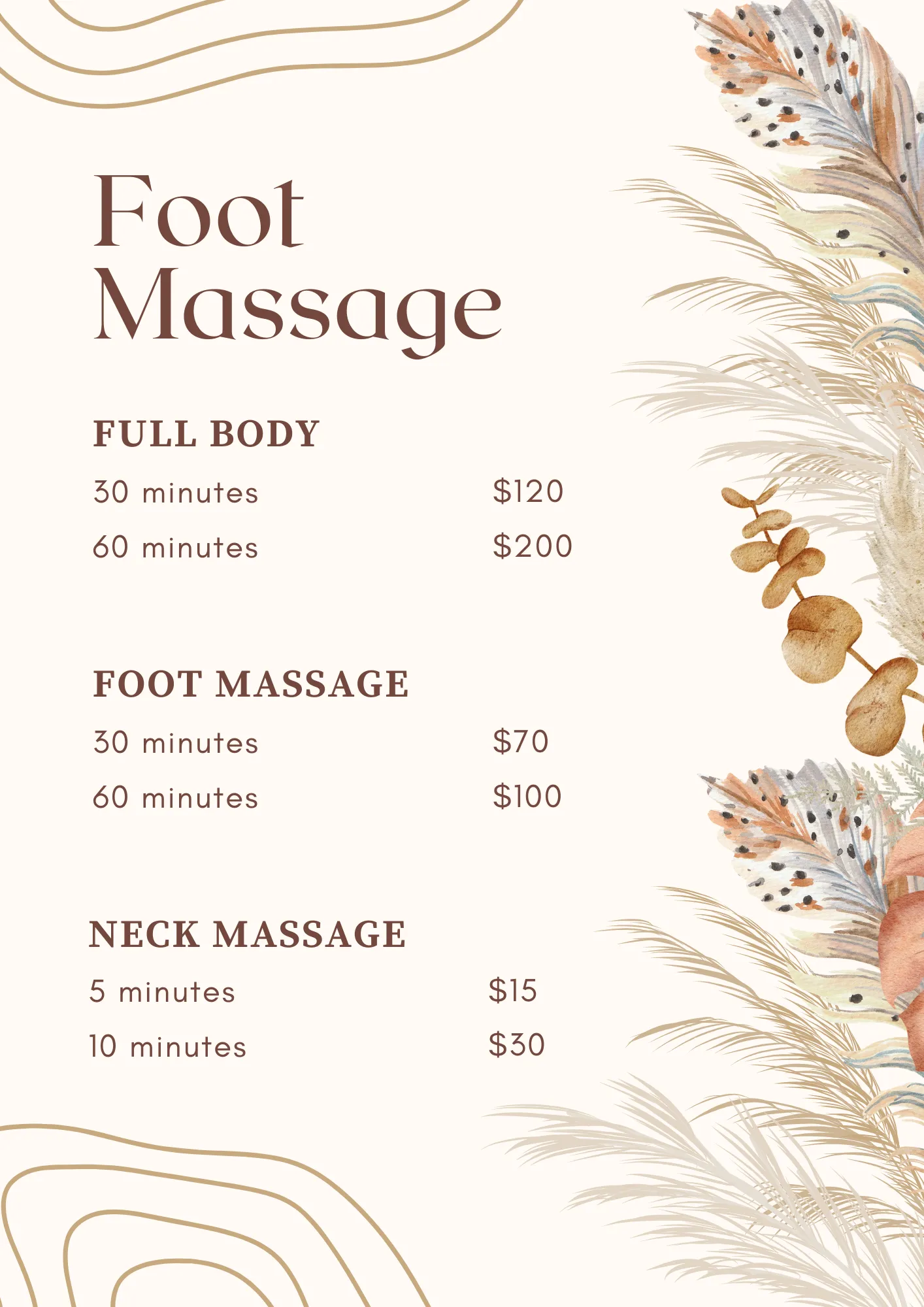 Foot Massage Menu